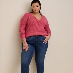 Torrid 0 Brushed Waffle Surplice Drop Shoulder‎ Wrap Top Red Sweater Large